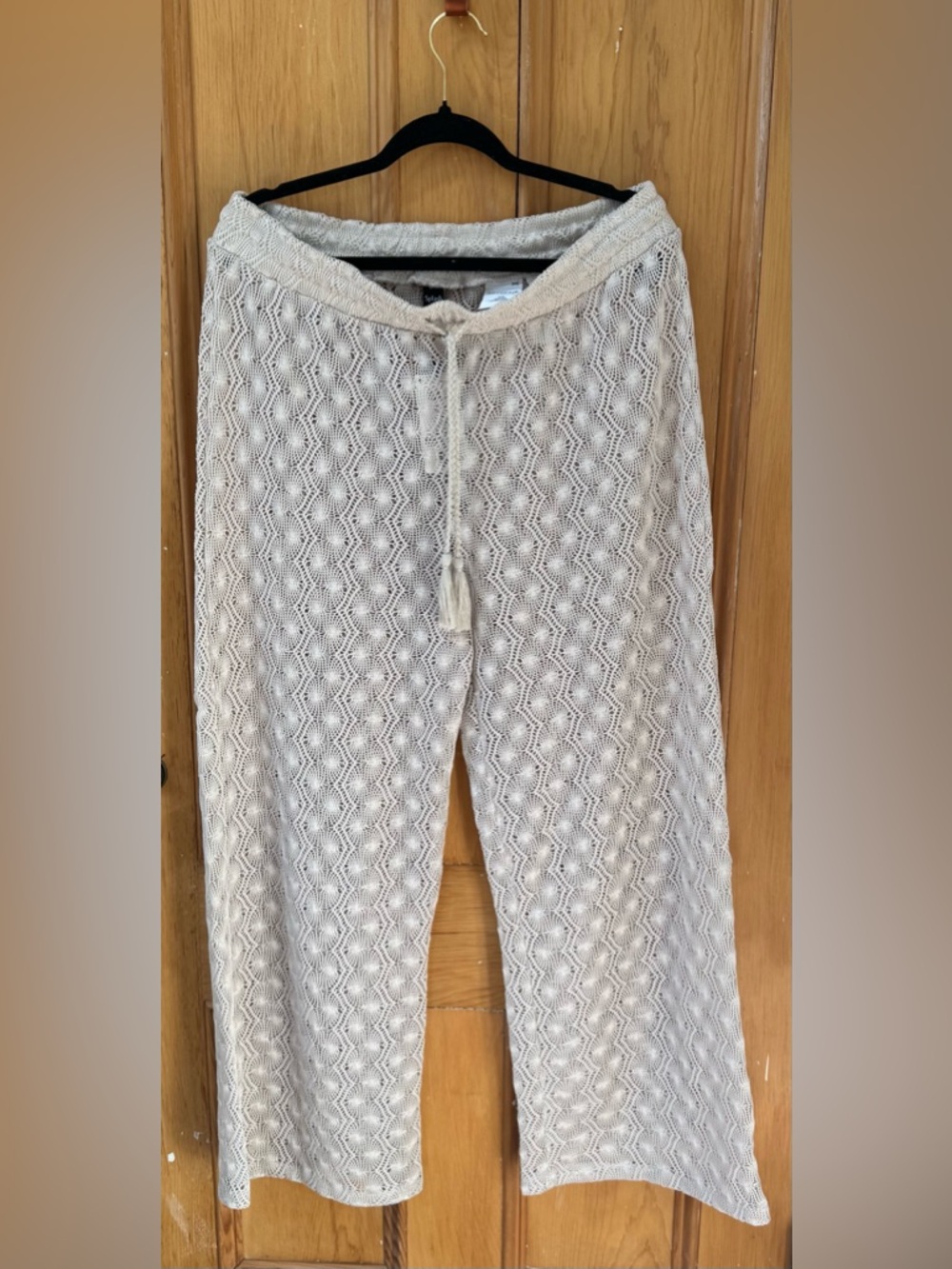 Crochet Knit Cover Up Pants NWT Beige Wide Leg Boho Beach Size 14